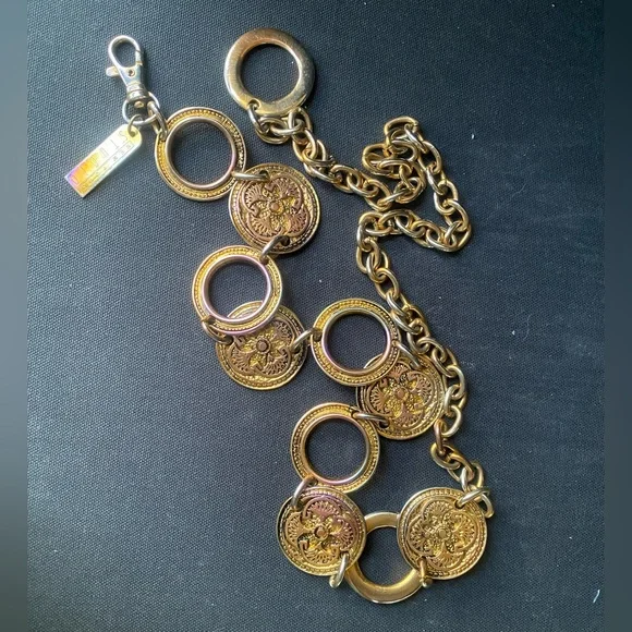 New York Studio Vintage 90s Gold Oil Spill Metal Medallion Waist Chain Belt OS - Picture 2 of 4